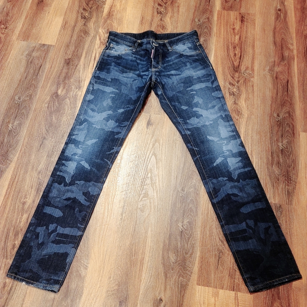 Dsquared2 Camo Jeans. Jungle Jim Blue. Size 32. Italian 48